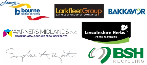 Bourne Textile Services, The Larkfleet Group, Bakkavor, Warners Midlands, Lincolnshire Herbs Logos