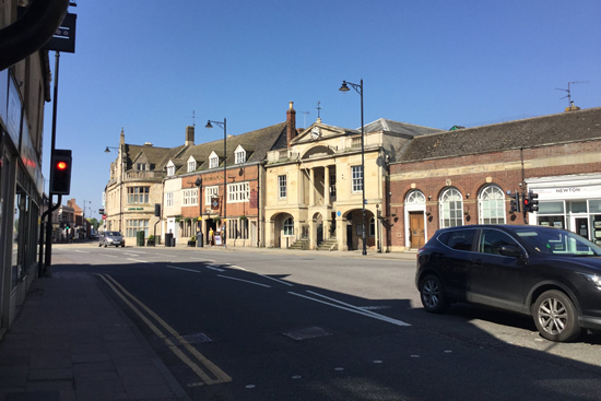 The town centre on a beautiful summers day.