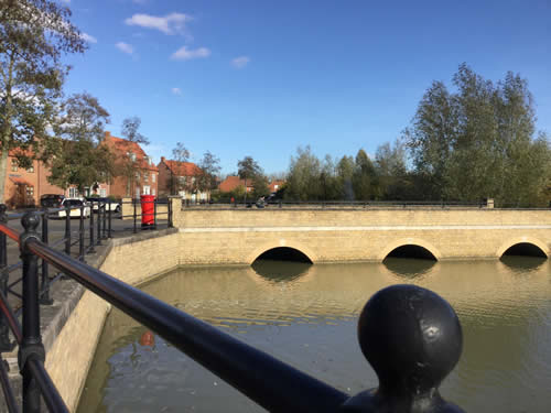 Front entrance to Elsea Park in Bourne, showing bridge and lake Entrance to Elsea Park, Bourne.