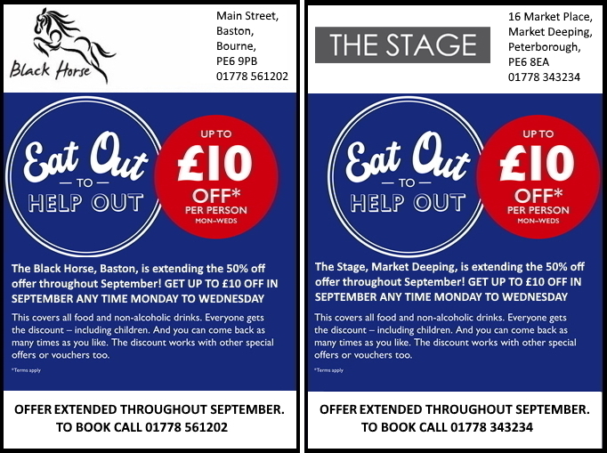 Eat Out to Help Out - 50% Discount at The Stage and Black Horse Eat Out to Help Out - 50% Discount at The Stage and Black Horse