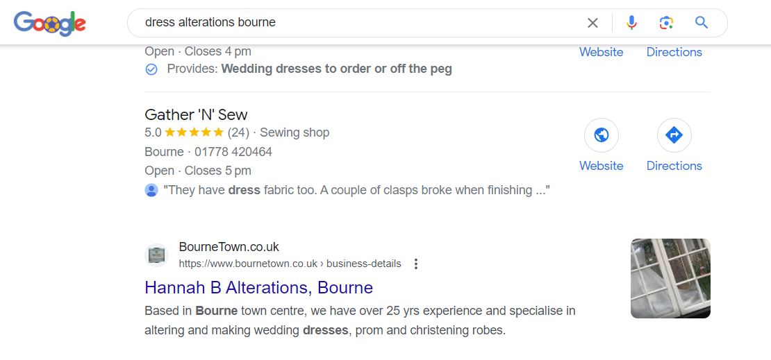 Google search results for business that is listed on BourneTown.co.uk Google search results for listed business